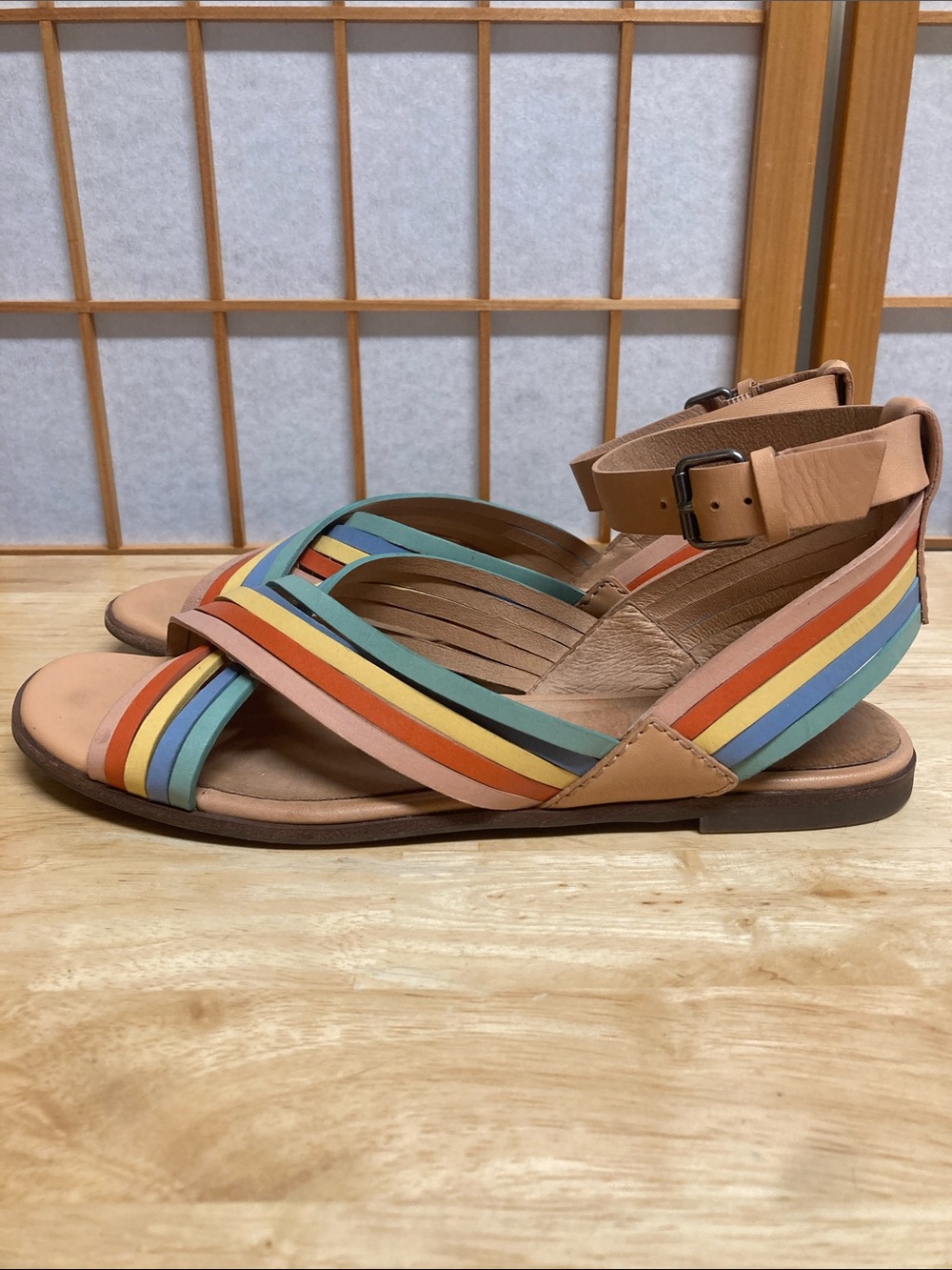 Madewell The Samira Flat Sandal in Leather Rainbow Striped Edition Sz 8 - Picture 4 of 12